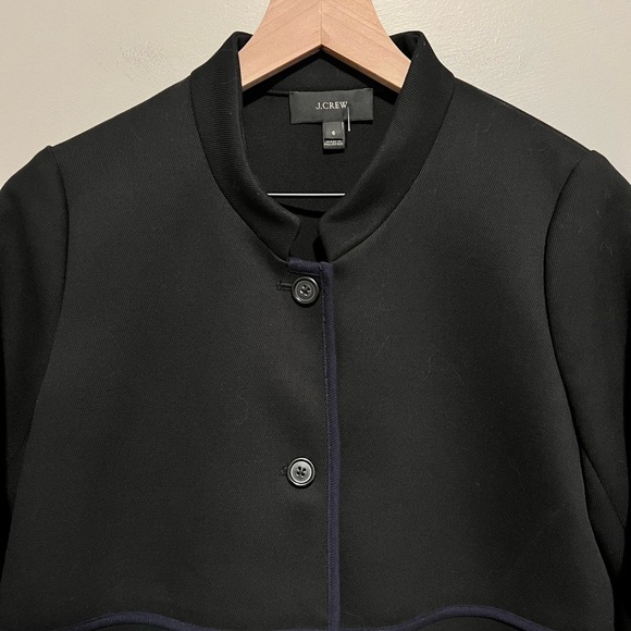 J Crew Black Navy Blue Tipped Twill Blazer Jacket Mandarin Collar Size 6 - Picture 3 of 8